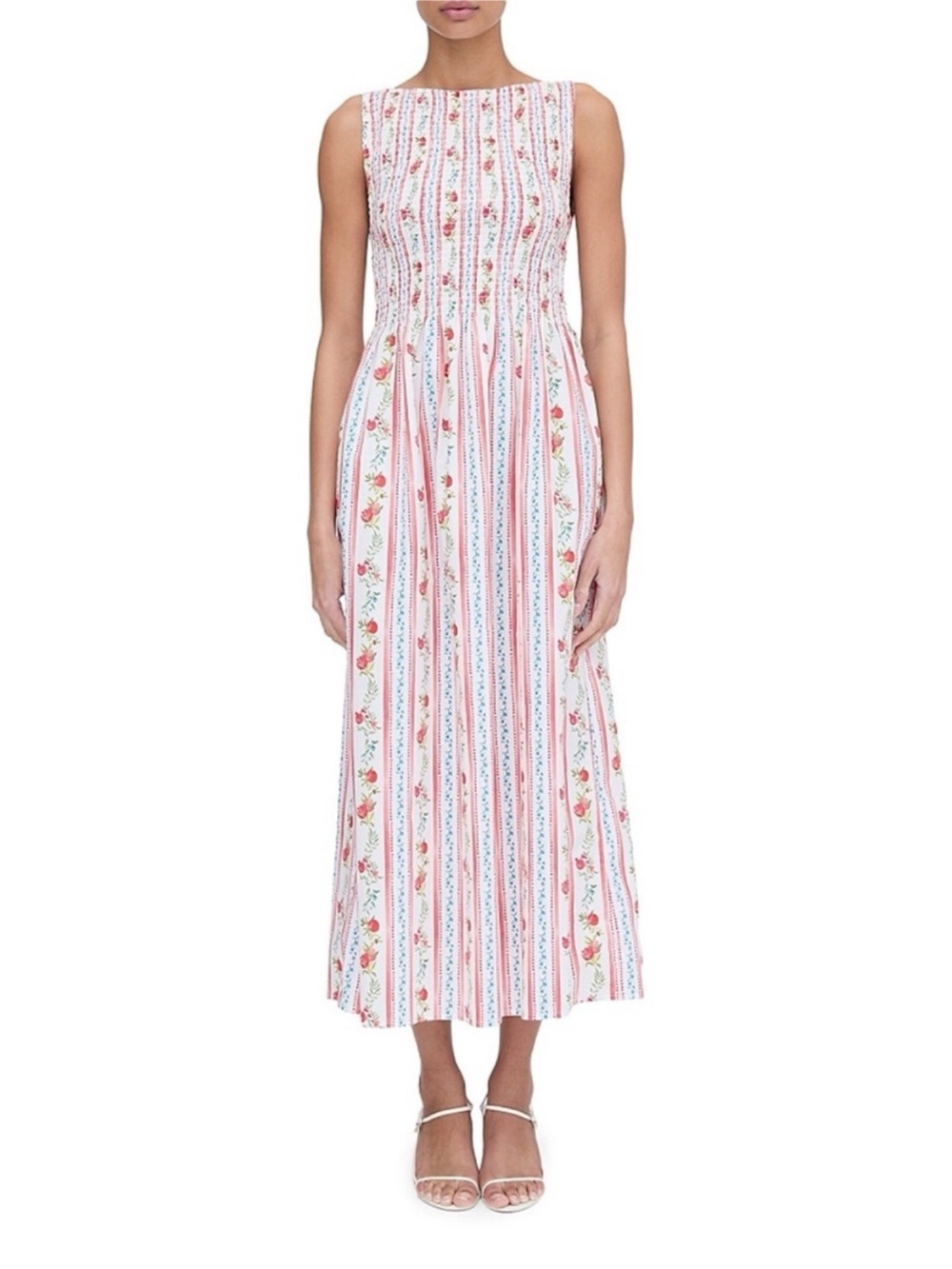 Caroline Constas Pomegranate Smocked Cotton Midi Dress Summer Cottagecore Size S - Picture 3 of 11
